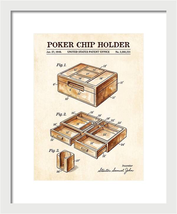 Poker Chip Holder Watercolor Patent Us2292721a