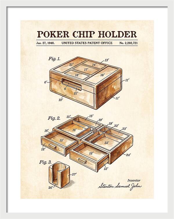 Poker Chip Holder Watercolor Patent Us2292721a