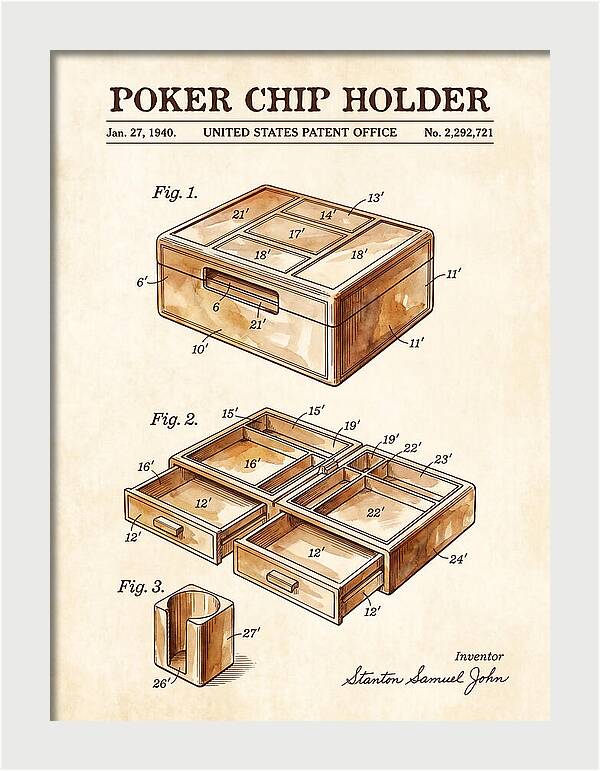 Poker Chip Holder Watercolor Patent Us2292721a