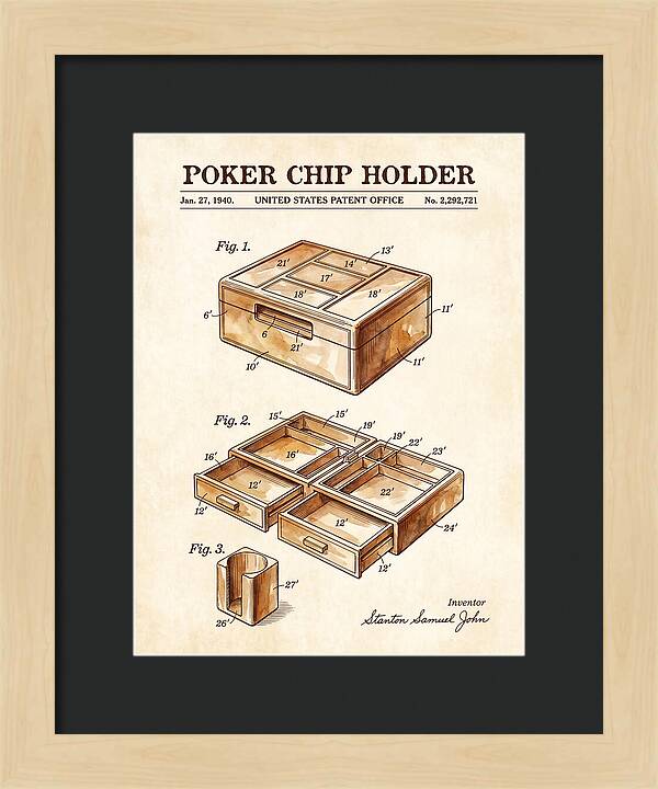 Poker Chip Holder Watercolor Patent Us2292721a