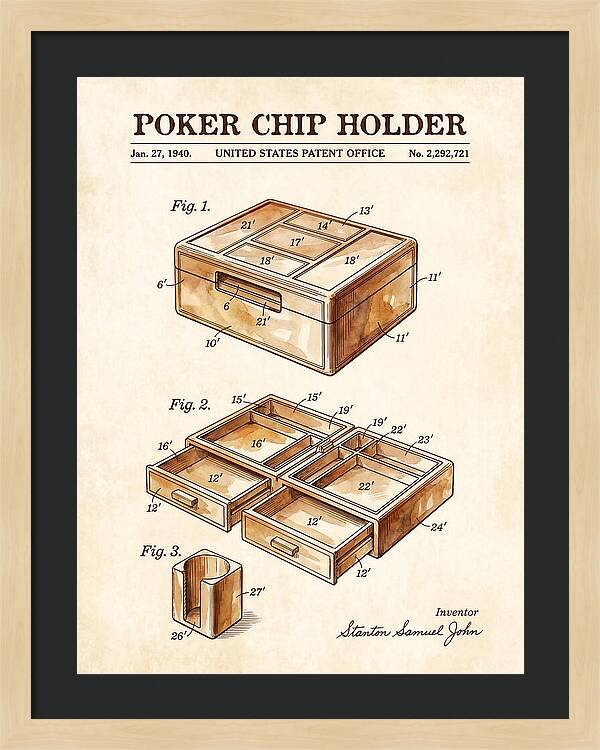 Poker Chip Holder Watercolor Patent Us2292721a