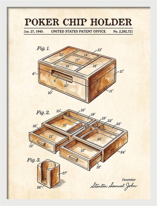 Poker Chip Holder Watercolor Patent Us2292721a
