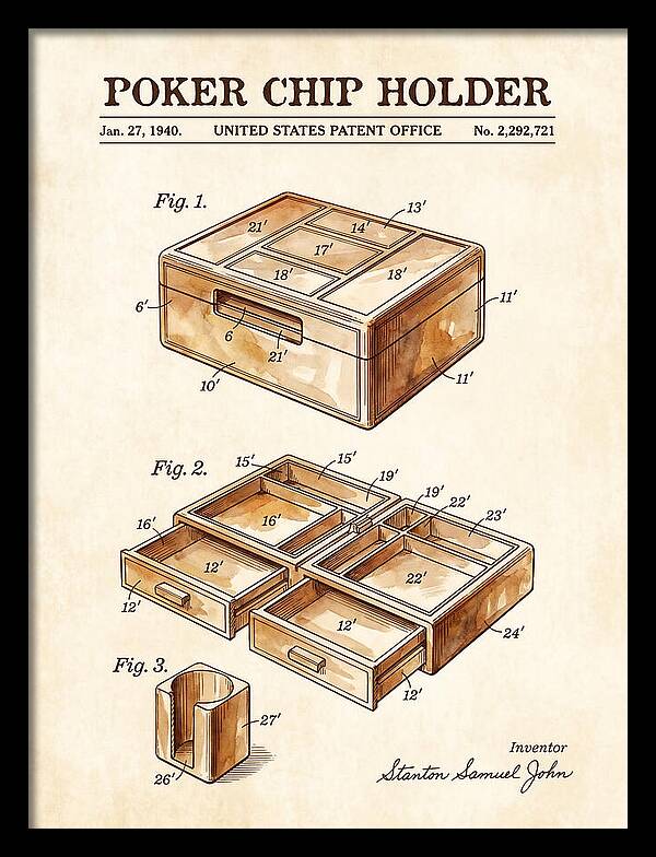 Poker Chip Holder Watercolor Patent Us2292721a