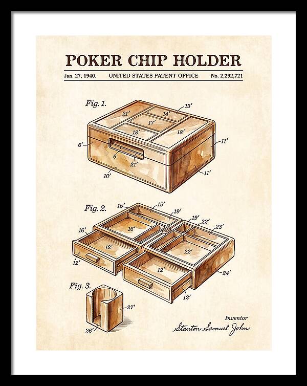 Poker Chip Holder Watercolor Patent Us2292721a