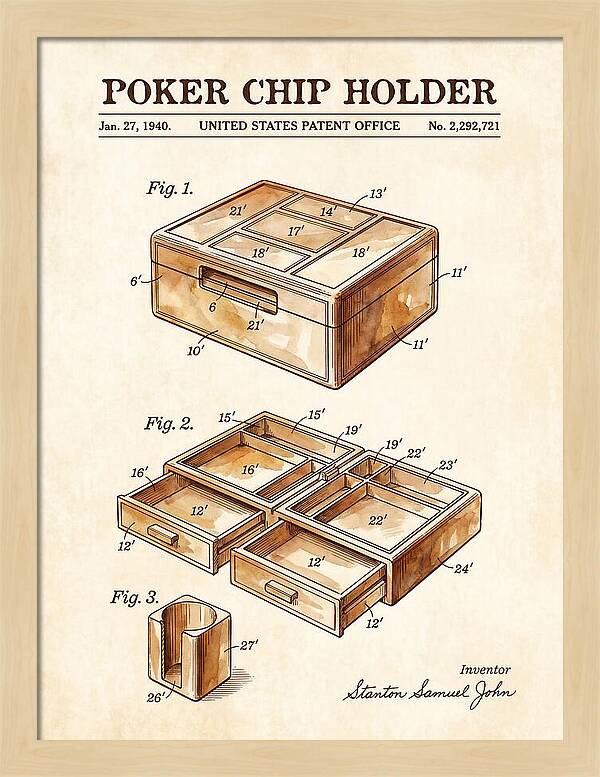 Poker Chip Holder Watercolor Patent Us2292721a