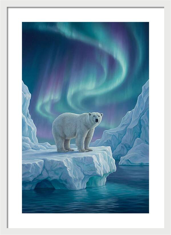 Polar Bear Under Northern Lights