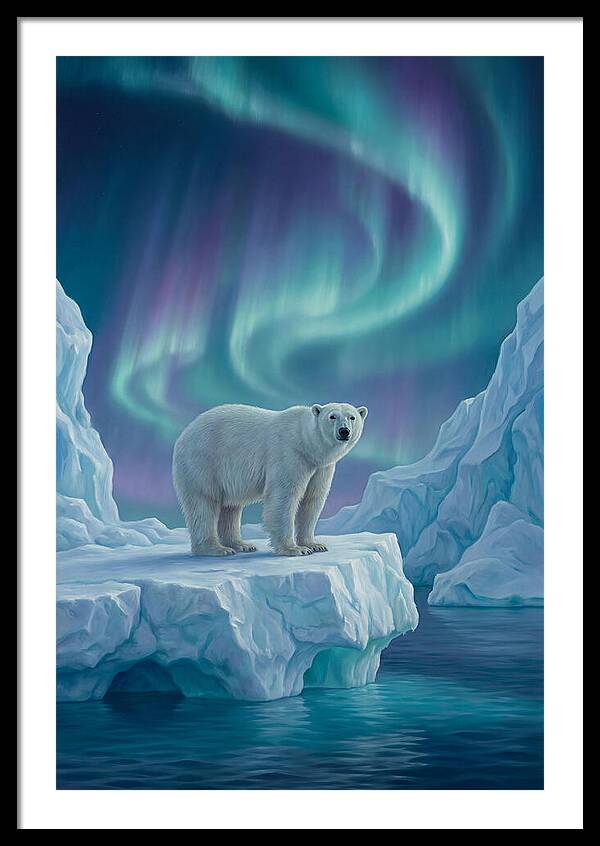 Polar Bear Under Northern Lights