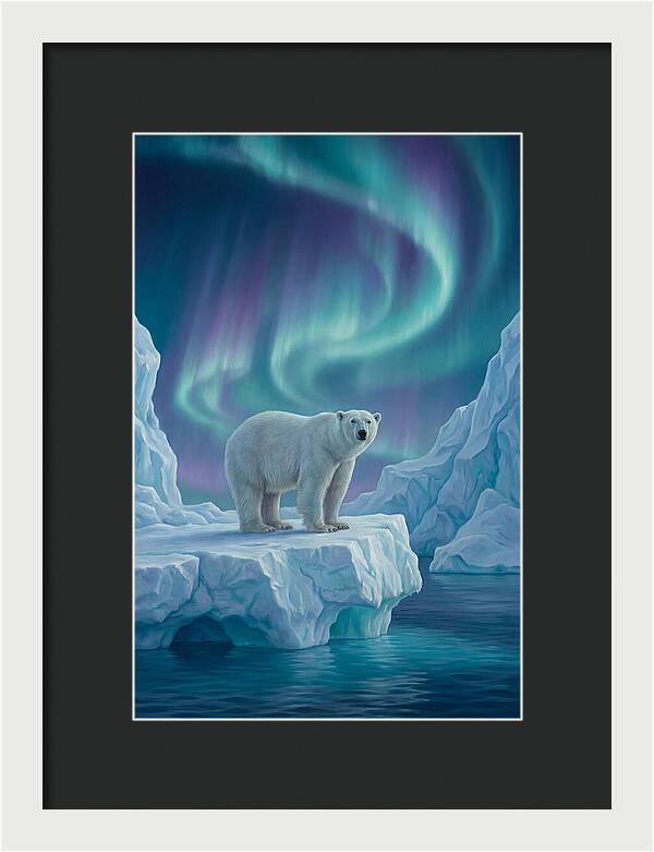 Polar Bear Under Northern Lights