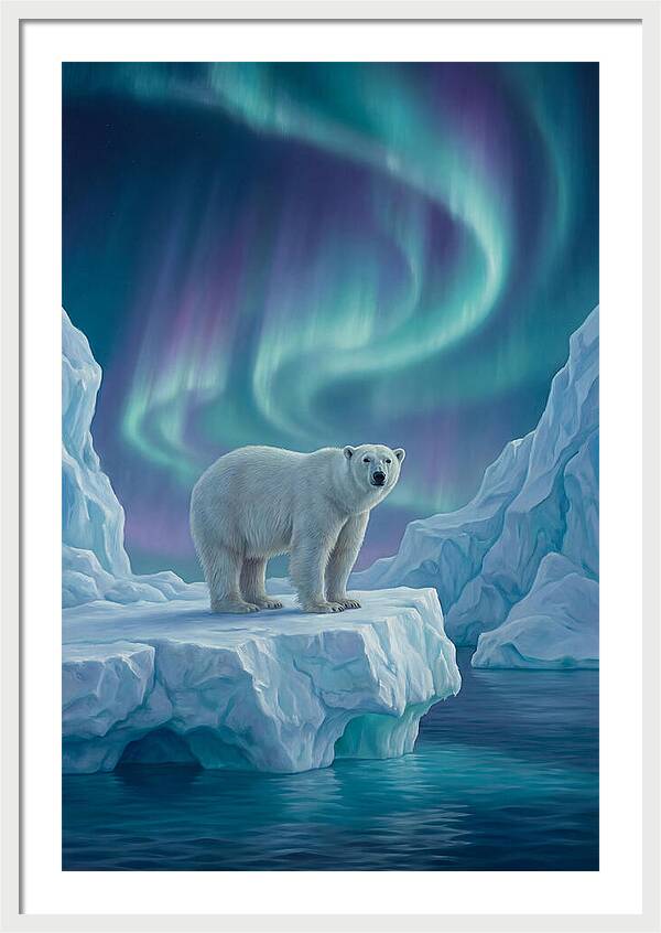 Polar Bear Under Northern Lights