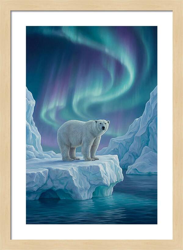 Polar Bear Under Northern Lights