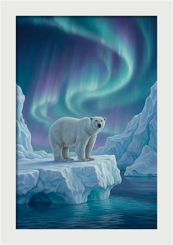 Polar Bear Under Northern Lights