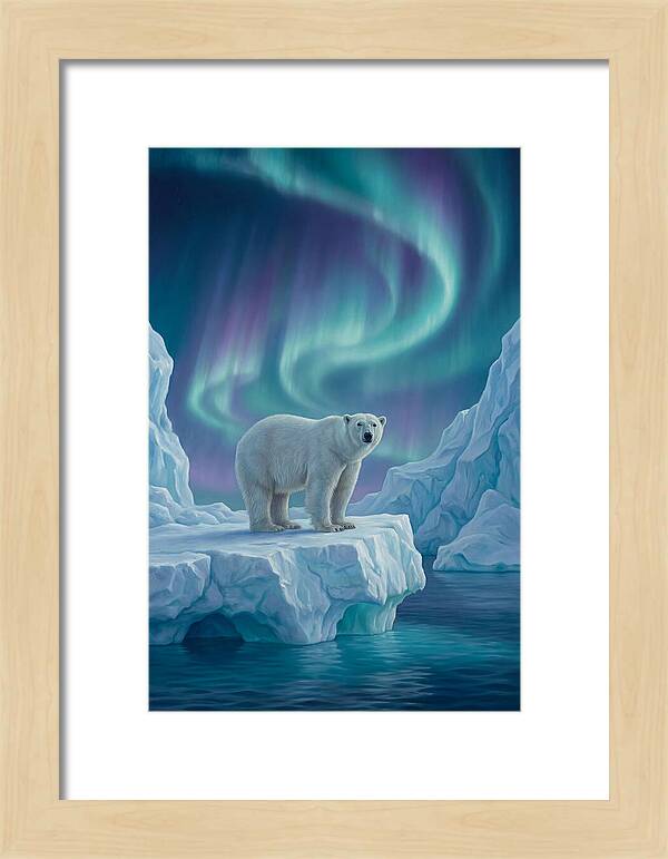 Polar Bear Under Northern Lights