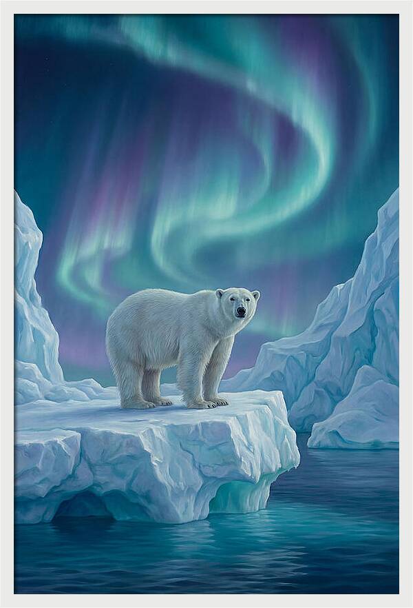 Polar Bear Under Northern Lights