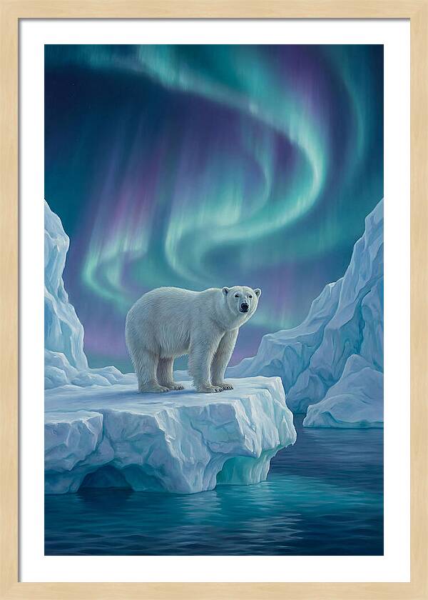 Polar Bear Under Northern Lights