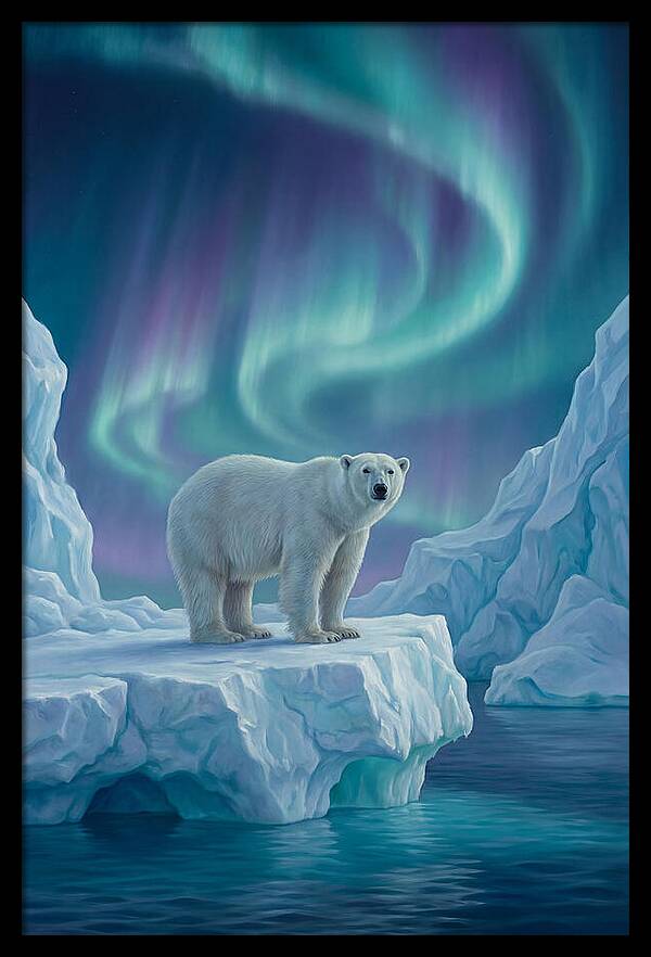Polar Bear Under Northern Lights