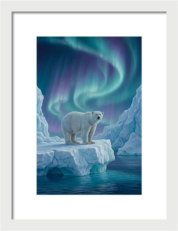 Polar Bear Under Northern Lights