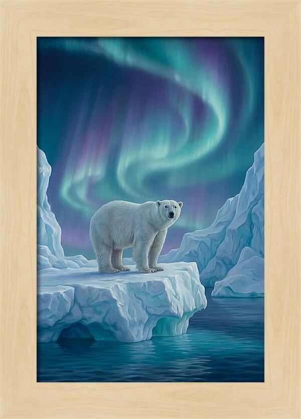 Polar Bear Under Northern Lights