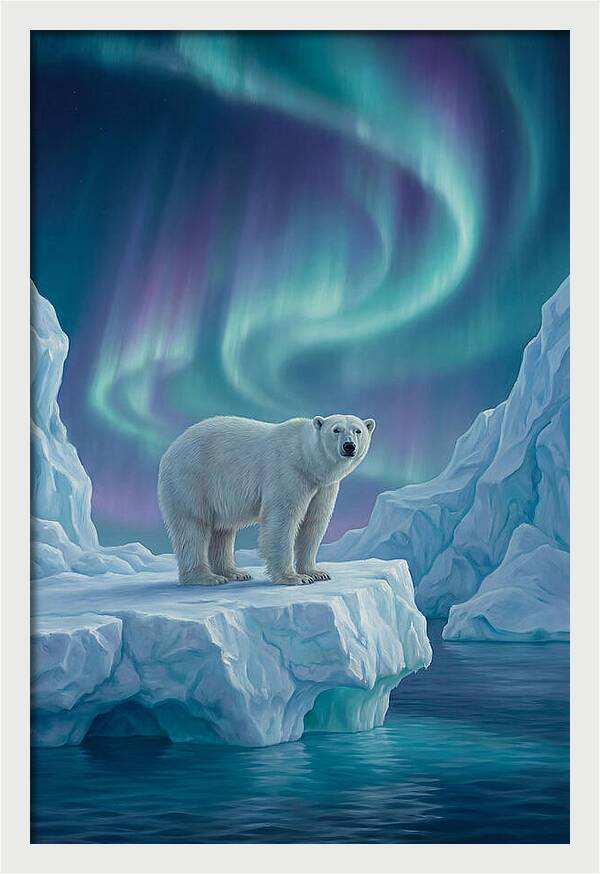 Polar Bear Under Northern Lights