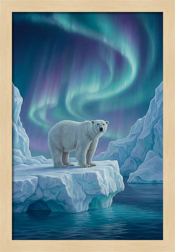 Polar Bear Under Northern Lights
