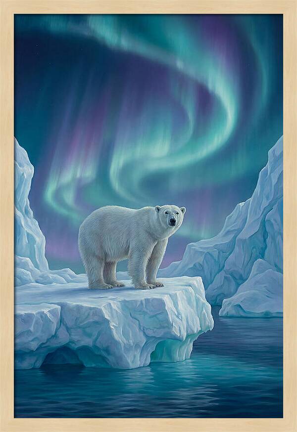 Polar Bear Under Northern Lights