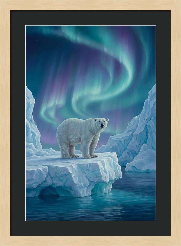 Polar Bear Under Northern Lights