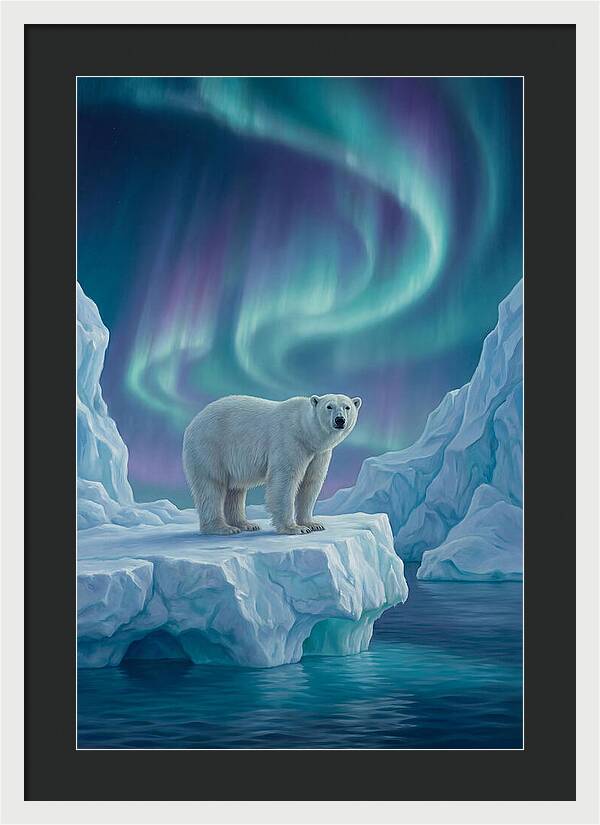 Polar Bear Under Northern Lights