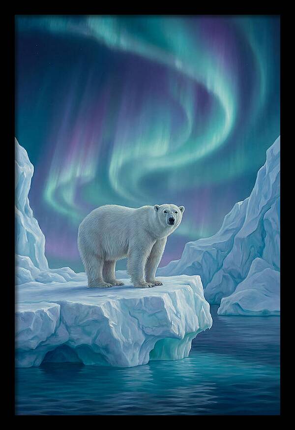 Polar Bear Under Northern Lights