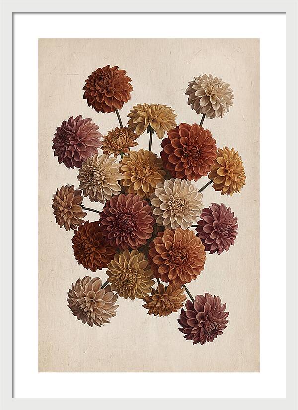 Pompon Dahlias In Mixed Autumn Colors