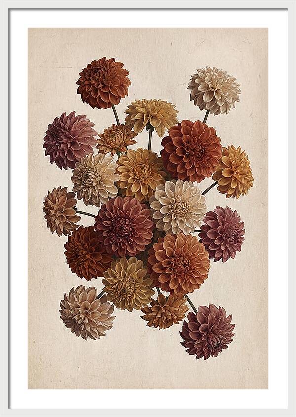 Pompon Dahlias In Mixed Autumn Colors