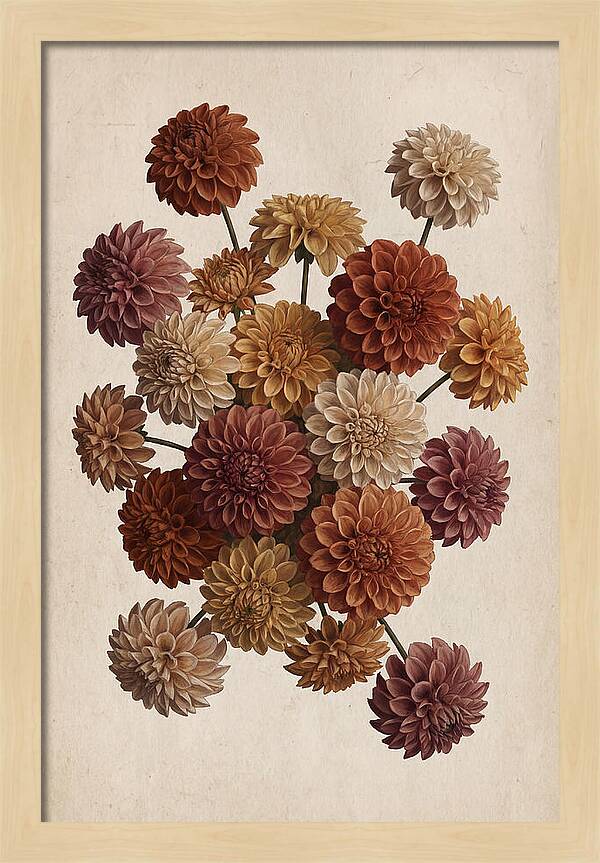 Pompon Dahlias In Mixed Autumn Colors
