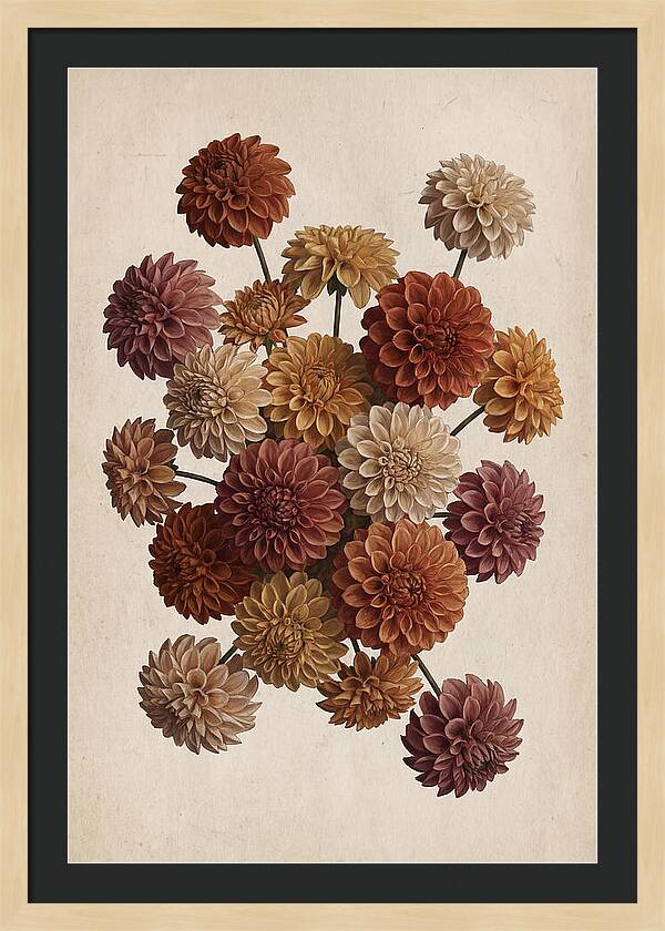 Pompon Dahlias In Mixed Autumn Colors
