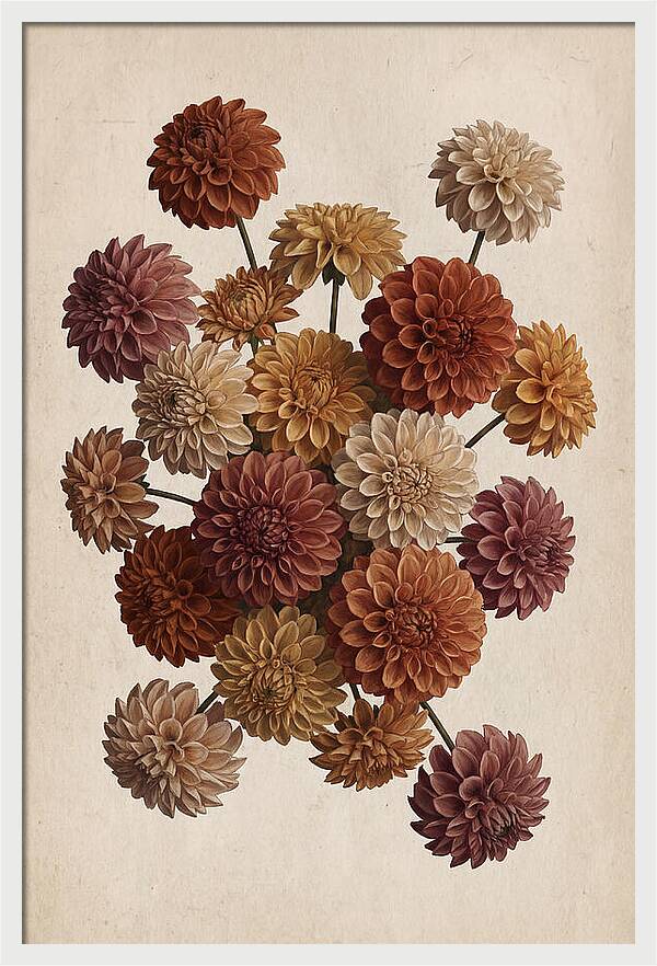 Pompon Dahlias In Mixed Autumn Colors
