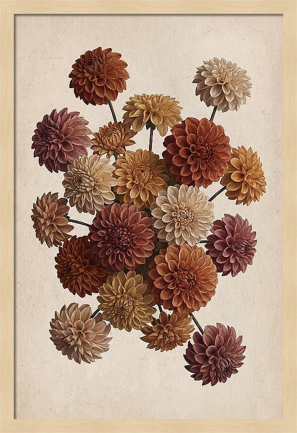 Pompon Dahlias In Mixed Autumn Colors
