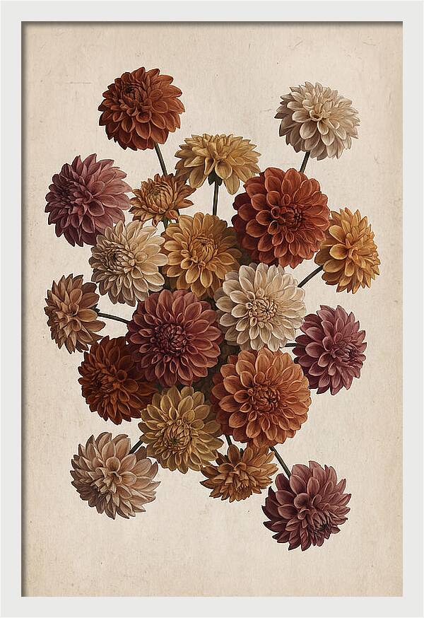 Pompon Dahlias In Mixed Autumn Colors