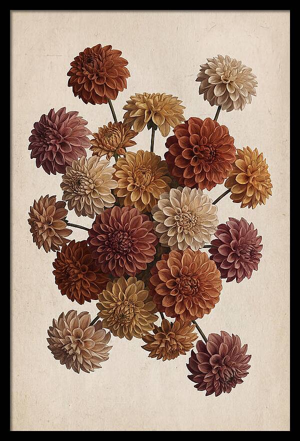 Pompon Dahlias In Mixed Autumn Colors