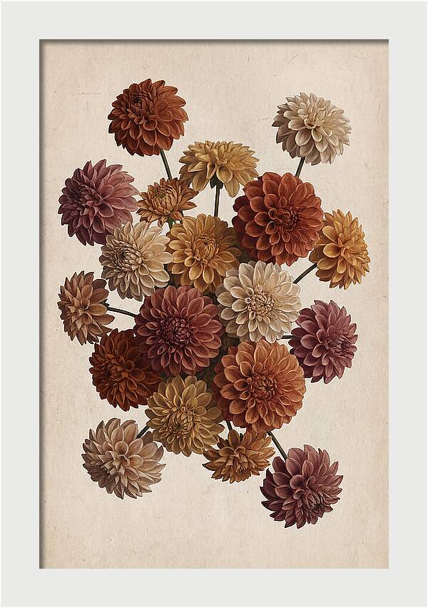 Pompon Dahlias In Mixed Autumn Colors