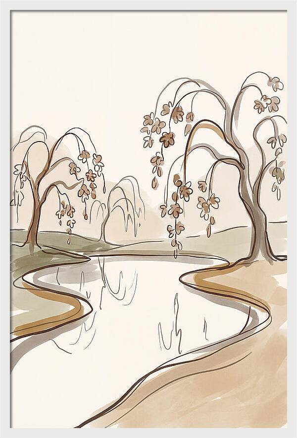 Pond With Weeping Cherry Trees