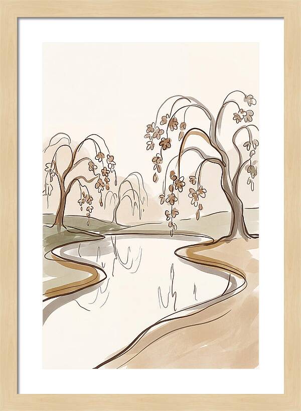 Pond With Weeping Cherry Trees