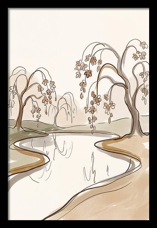 Pond With Weeping Cherry Trees