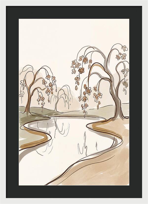 Pond With Weeping Cherry Trees