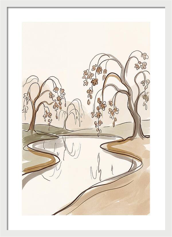 Pond With Weeping Cherry Trees