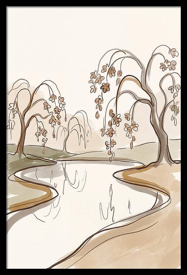 Pond With Weeping Cherry Trees
