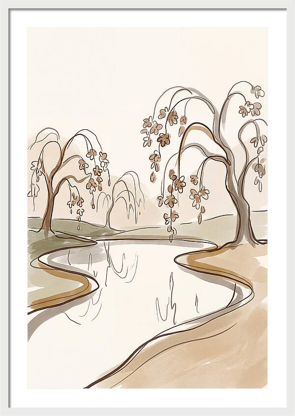 Pond With Weeping Cherry Trees