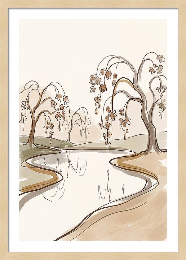 Pond With Weeping Cherry Trees