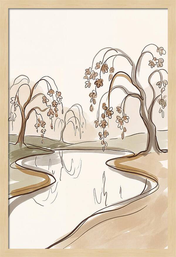 Pond With Weeping Cherry Trees