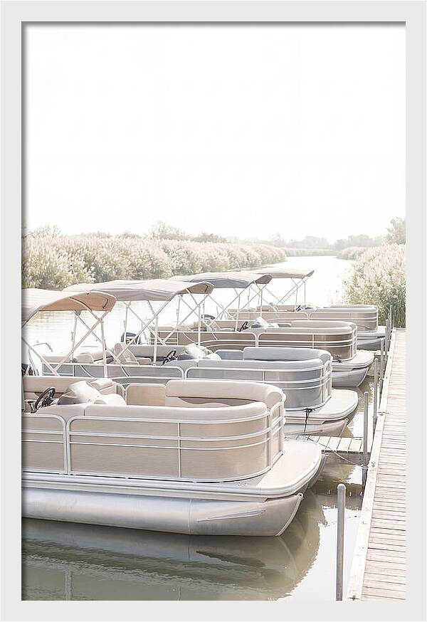 Pontoon Boats Along Reed Lined River