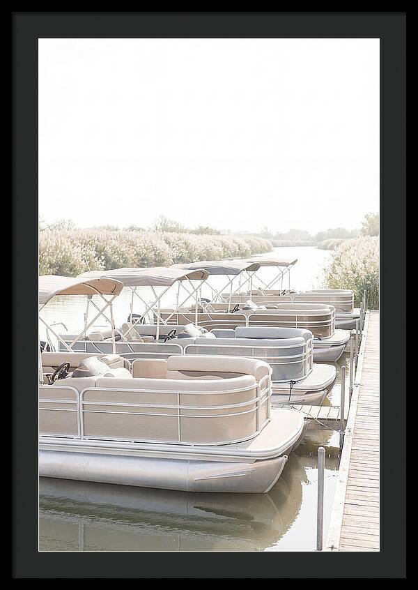Pontoon Boats Along Reed Lined River