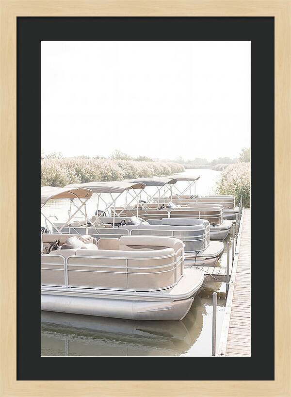 Pontoon Boats Along Reed Lined River