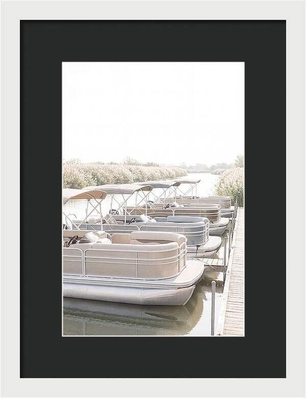 Pontoon Boats Along Reed Lined River