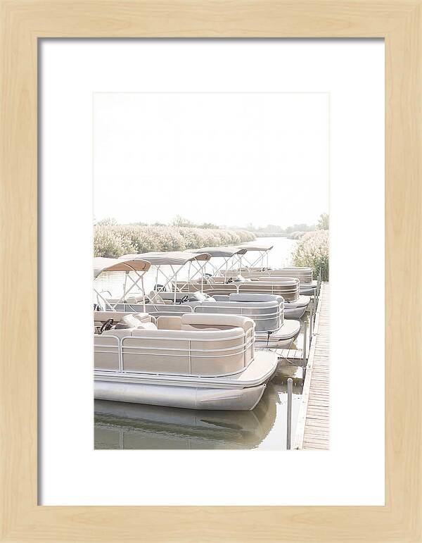 Pontoon Boats Along Reed Lined River